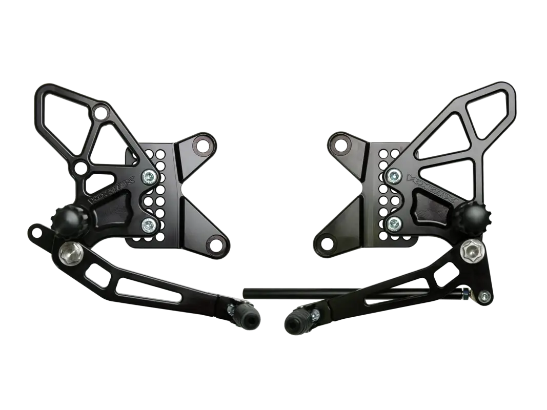 Repose Pied Vortex - Kawasaki avec rearsets en noir pour positions d’ajustement optimales