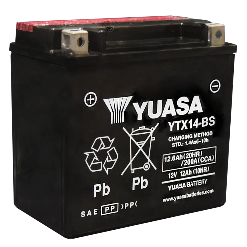 Batterie Yuasa YTX14-BS noire pour moto, durable et fiable pour votre véhicule