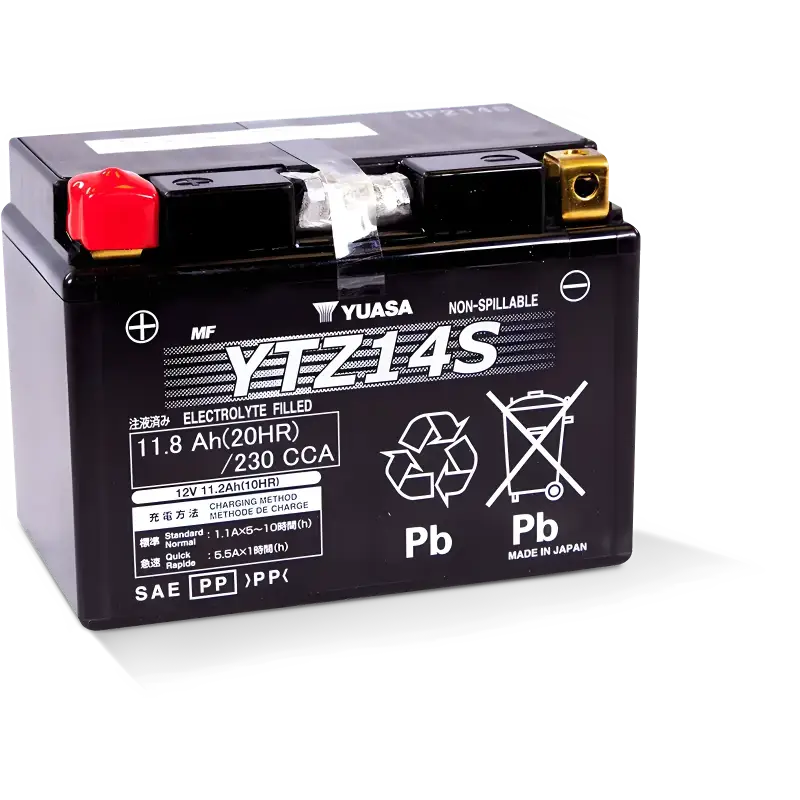 Batterie Yuasa YTZ14S noire idéale pour moto, performance et fiabilité garanties