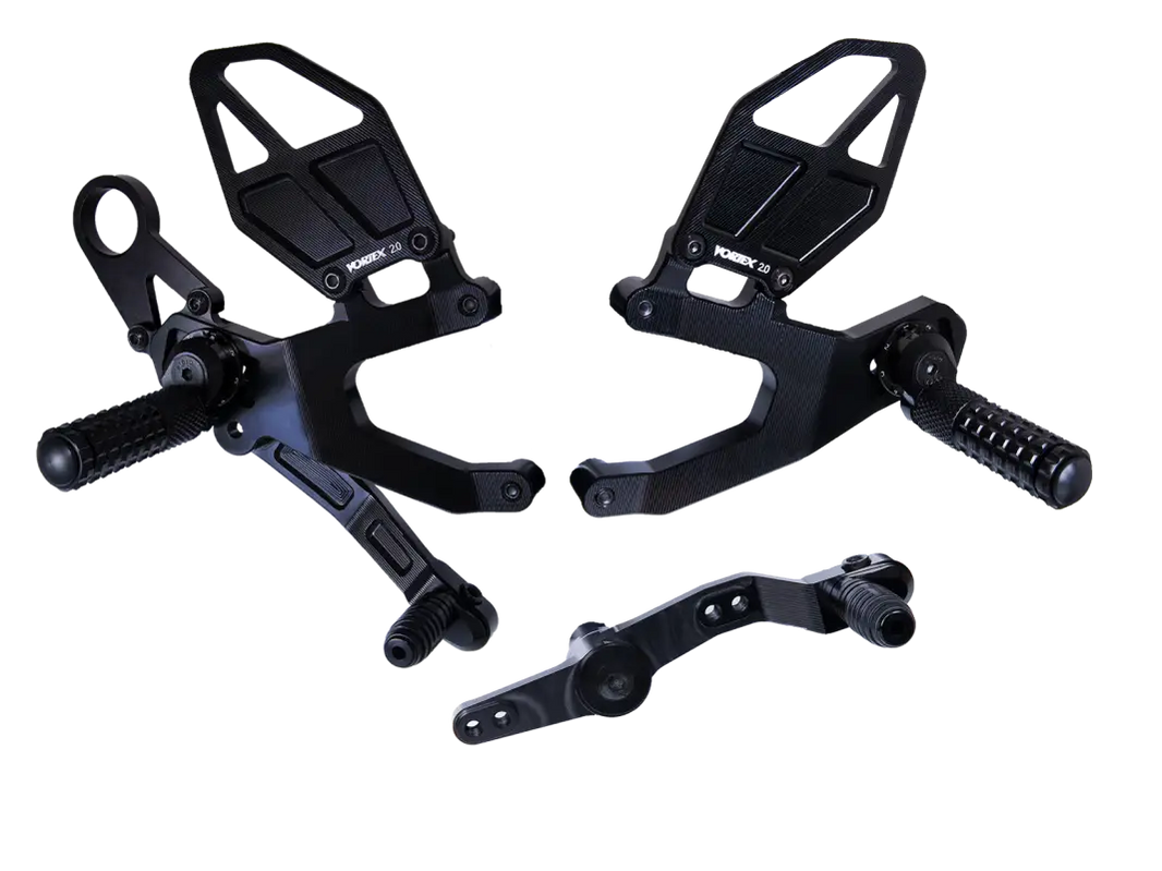 Repose Pied Vortex - Black motorcycle rearsets avec positions d’ajustement pour Vortex Racing