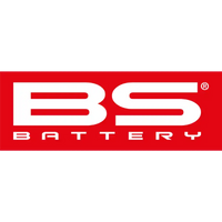 Logo rectangulaire rouge avec le texte blanc 'BS BATTERY'.